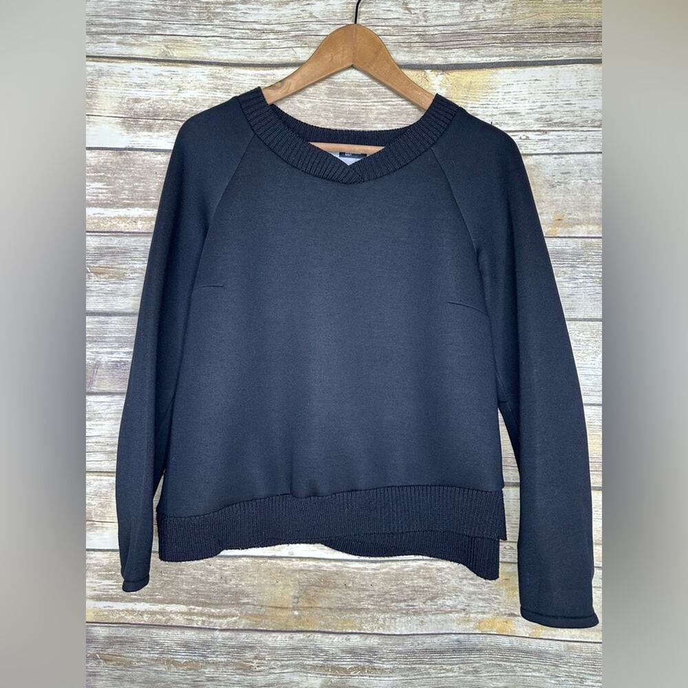 Jil Sander “Navy” line scuba modal Black V-Neck Pullover Sweatshirt XS